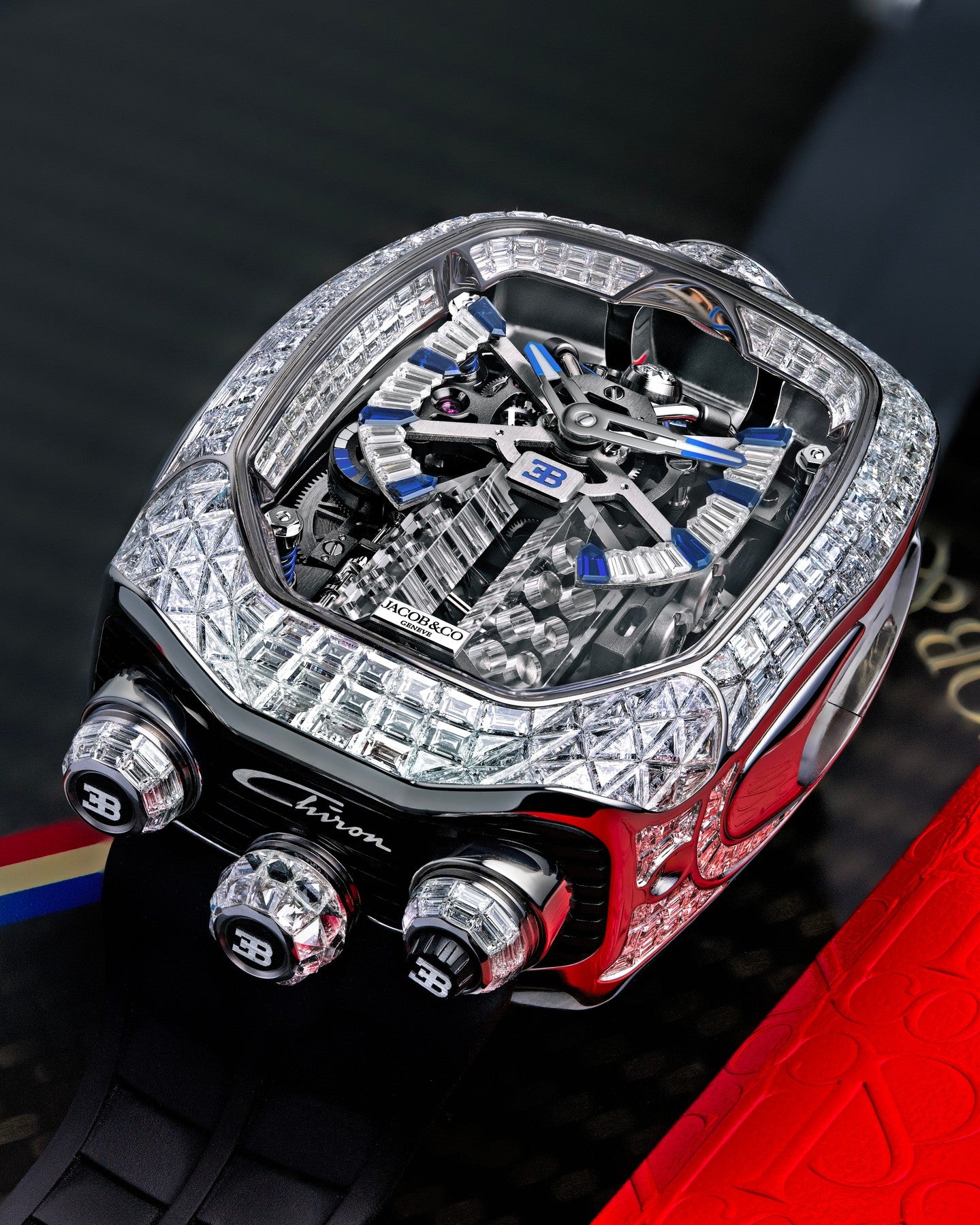 Limited Edition Jacob & Co. Bugatti Chiron Tourbillon Baguette watch
