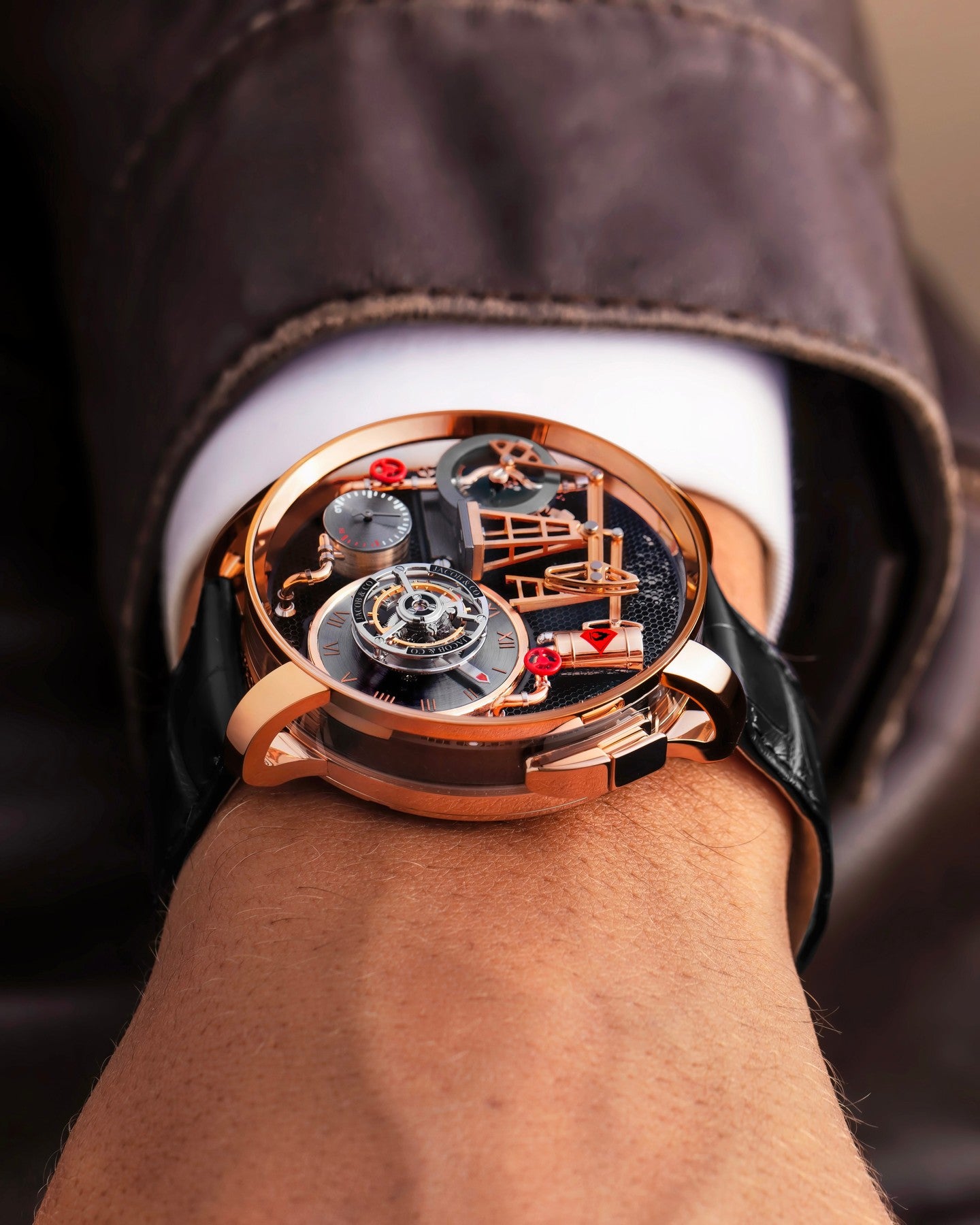 Limited Edition Jacob & Co. Oil Pump Tourbillon Automaton wristwatch in rose gold Watch