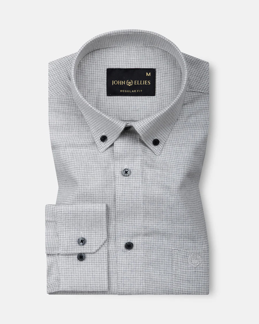 Magnus Silver Houndstooth Cotton Shirt